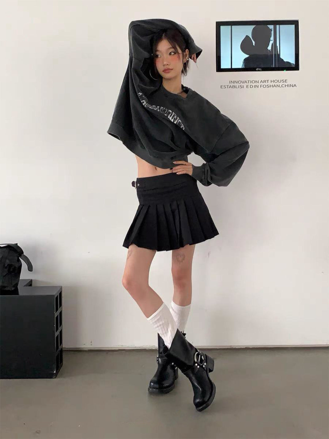 Square-Toe Buckled Leather Western Boots