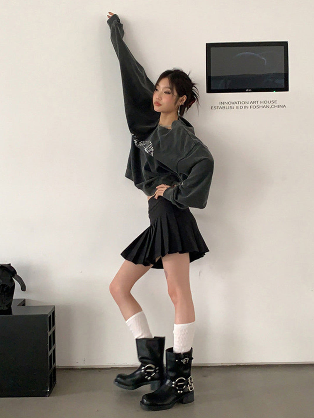 Square-Toe Buckled Leather Western Boots