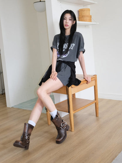 Square-Toe Buckled Leather Western Boots