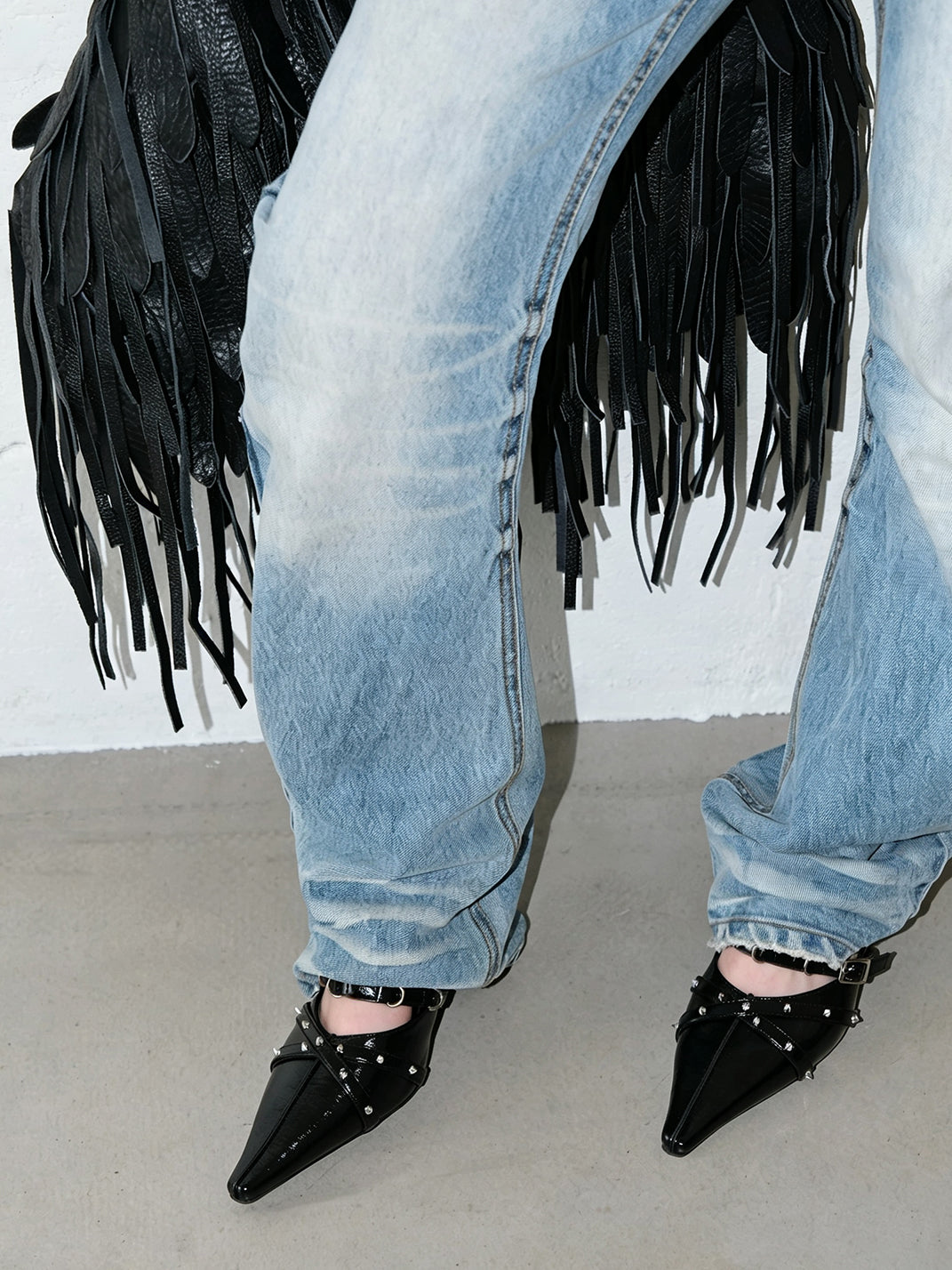 Studded Pointed-Toe Slingback Kitten Heels