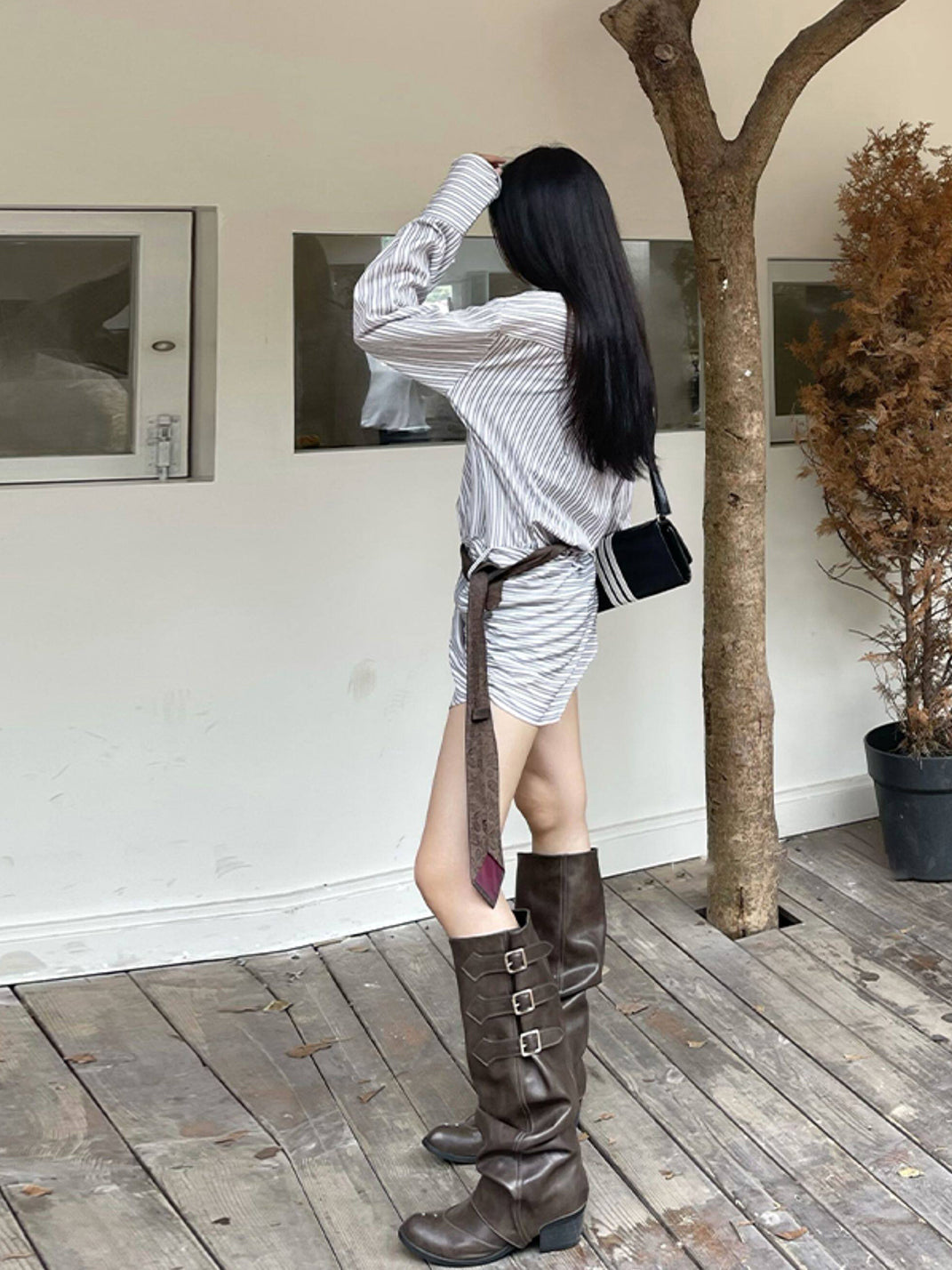 Ruched Buckle Western Knee-High Boots