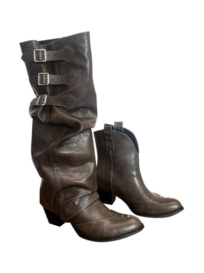 Ruched Buckle Western Knee-High Boots