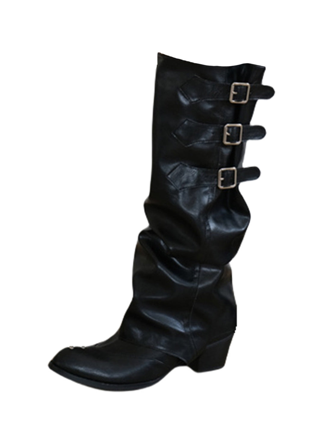 Ruched Buckle Western Knee-High Boots