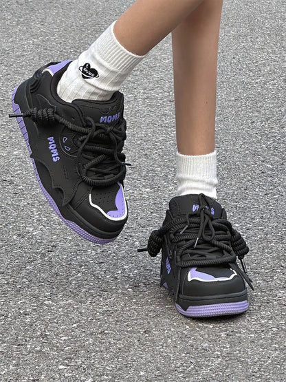 Purple Bat Graphic Platform Sneakers