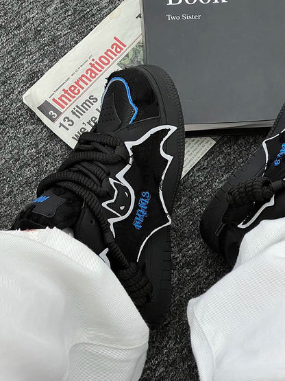 Black Bat-Panel Platform Sneakers