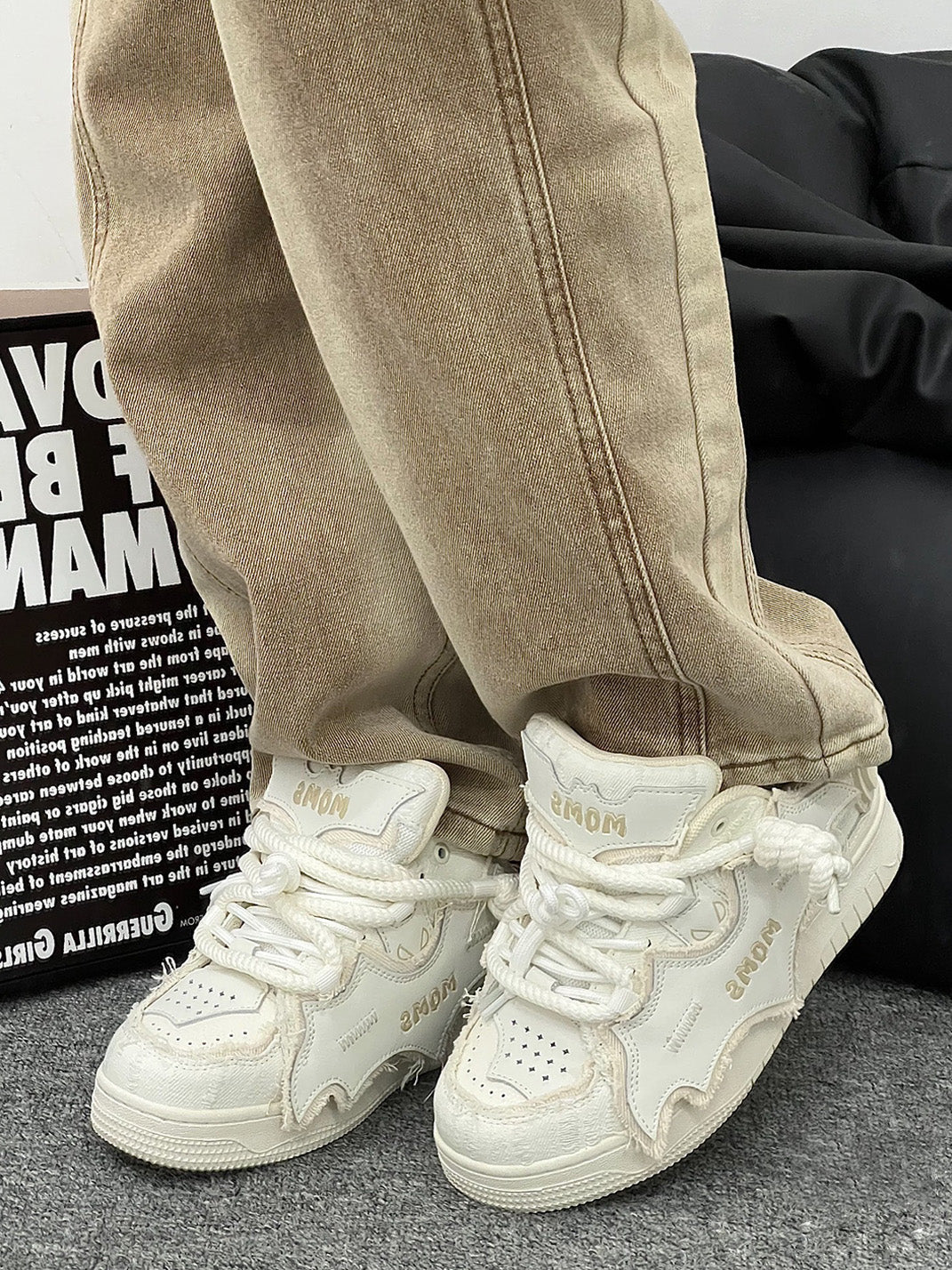 White Bat-Panel Platform Sneakers
