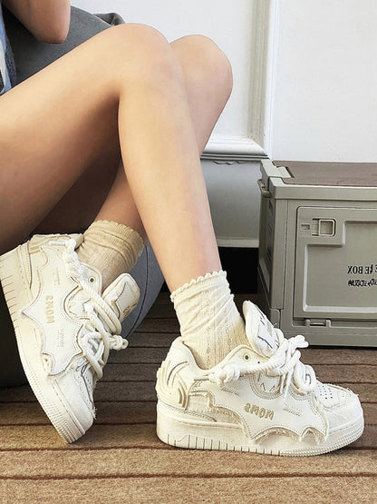 White Bat-Panel Platform Sneakers