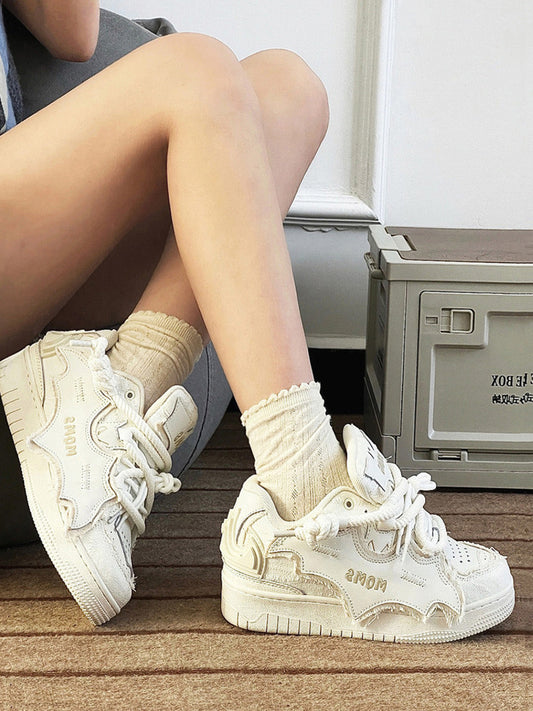 White Bat-Panel Platform Sneakers