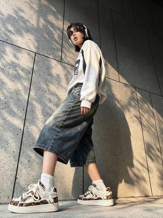 Leopard Deconstructed Platform Canvas Sneakers