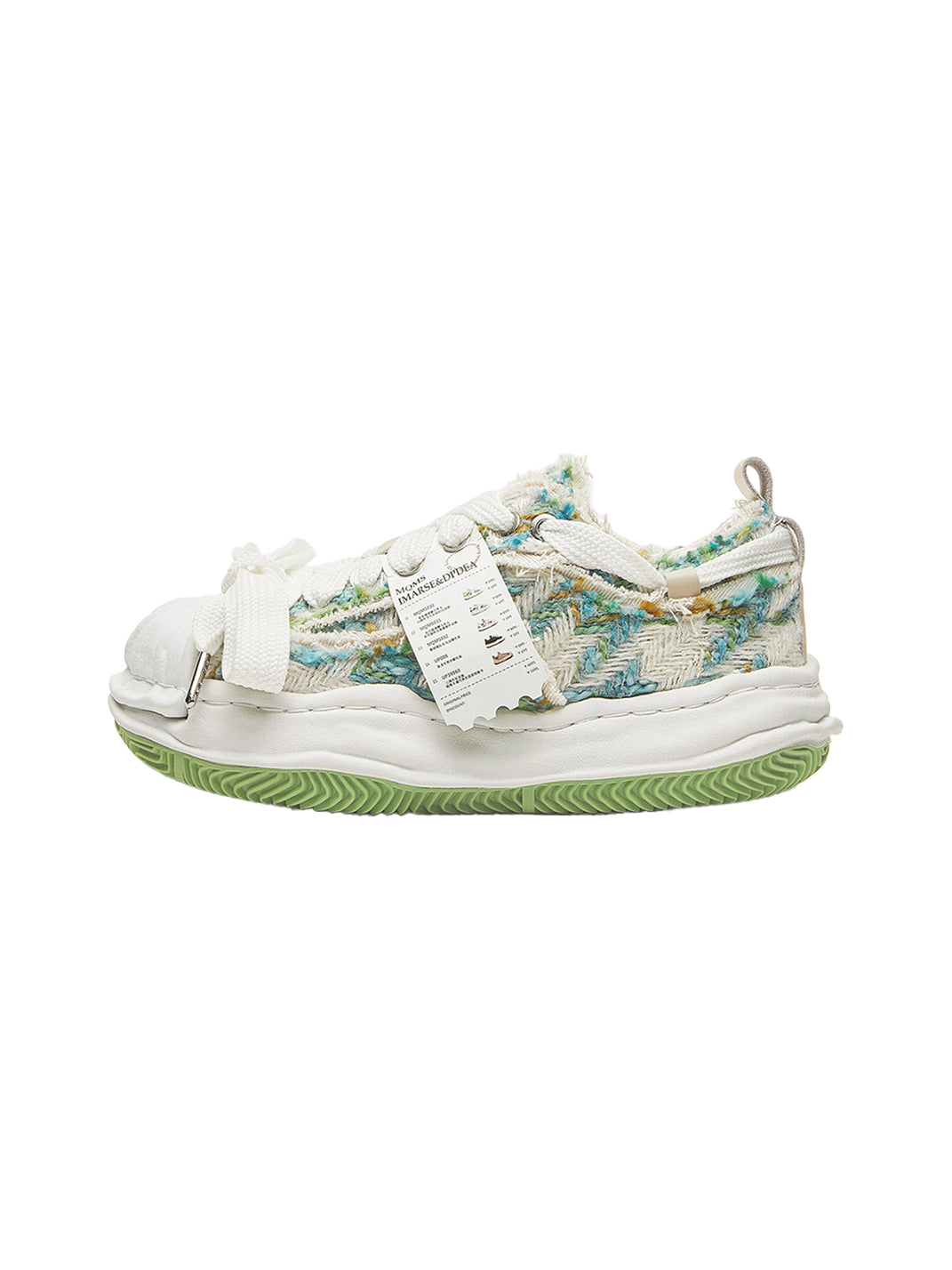 Green Frayed-Panel Sculpted-Sole Sneakers