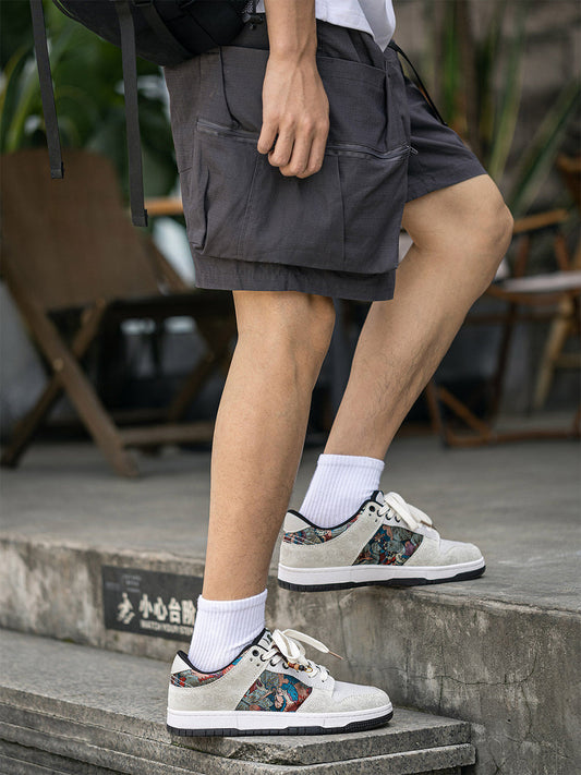 Brocade Bird-Panel Embroidered Court Sneakers