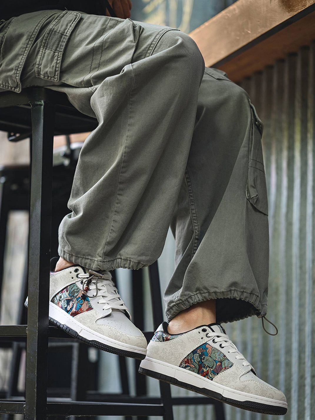 Brocade Bird-Panel Embroidered Court Sneakers