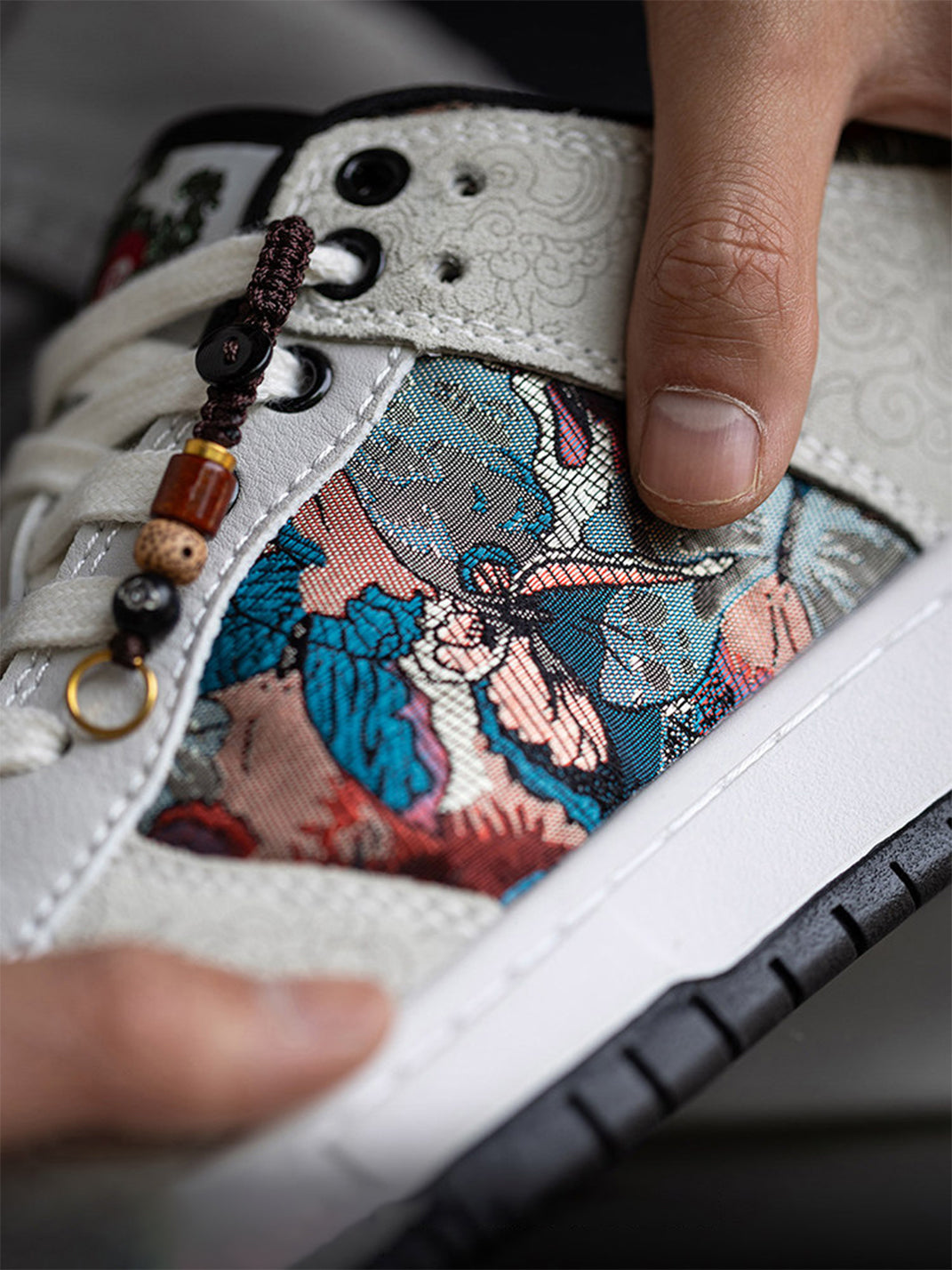 Brocade Bird-Panel Embroidered Court Sneakers