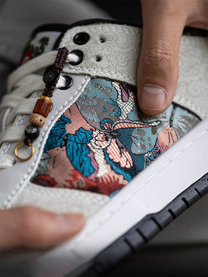 Brocade Bird-Panel Embroidered Court Sneakers