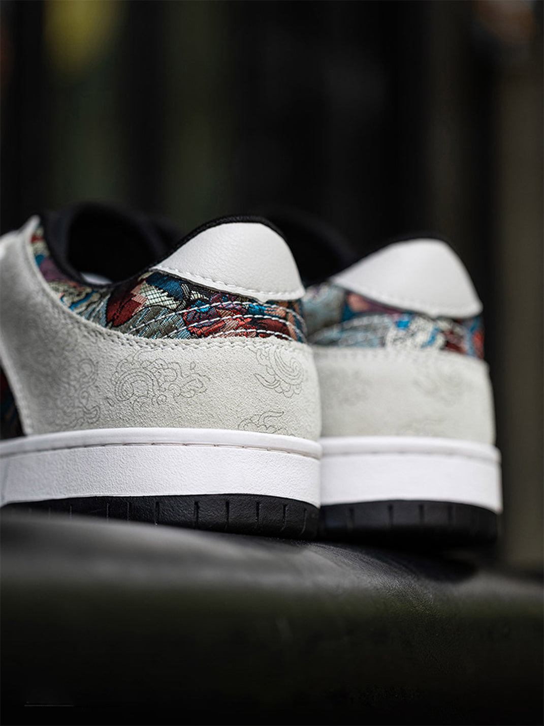 Brocade Bird-Panel Embroidered Court Sneakers