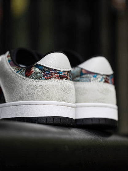 Brocade Bird-Panel Embroidered Court Sneakers