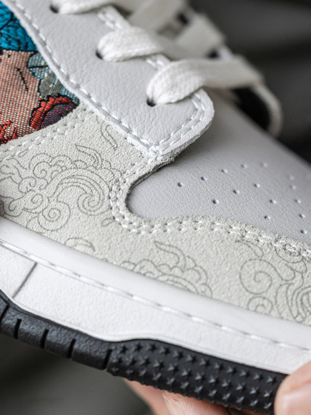 Brocade Bird-Panel Embroidered Court Sneakers