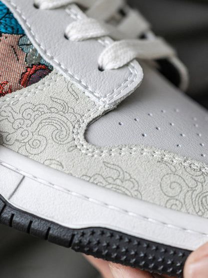 Brocade Bird-Panel Embroidered Court Sneakers