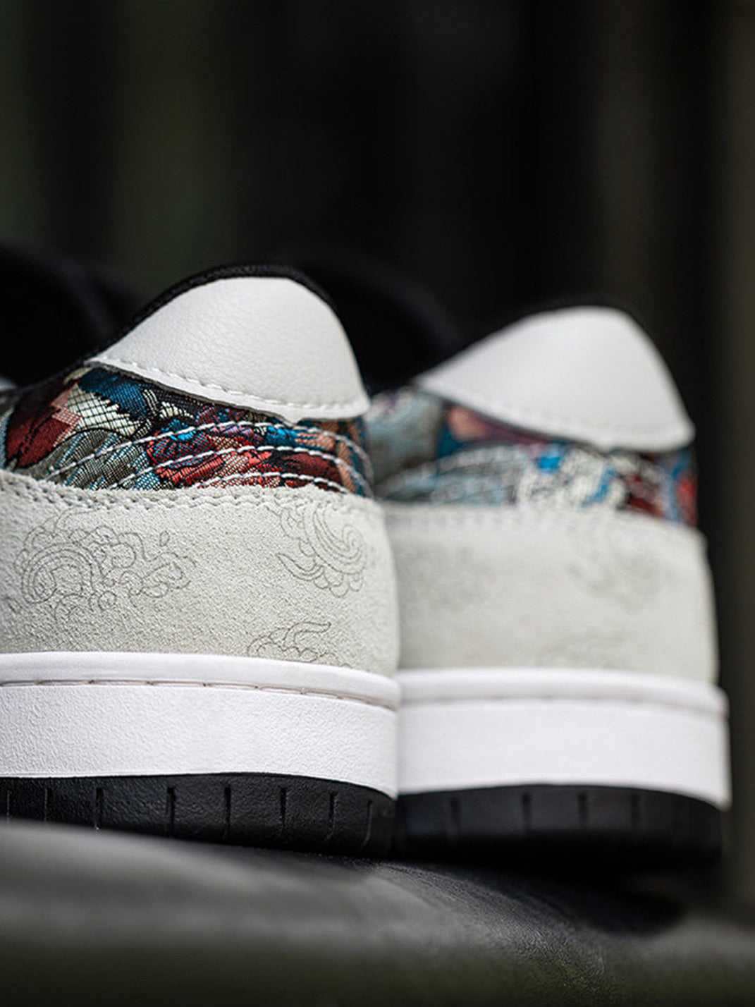 Brocade Bird-Panel Embroidered Court Sneakers