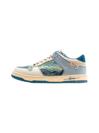 Landscape-Panel Retro Low-Top Skate Sneakers