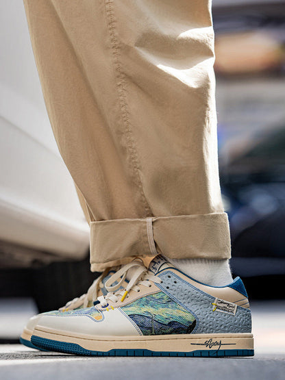 Landscape-Panel Retro Low-Top Skate Sneakers
