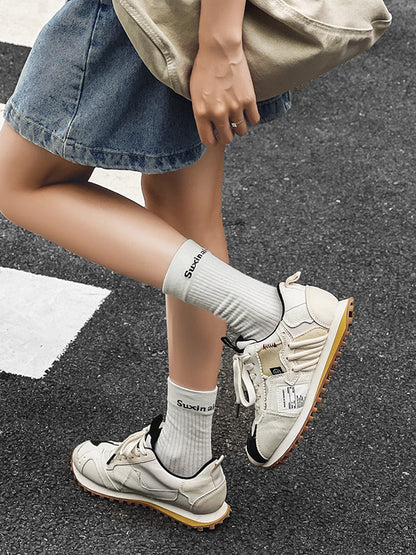 Ivory Waffle-Sole Retro Runner Sneakers