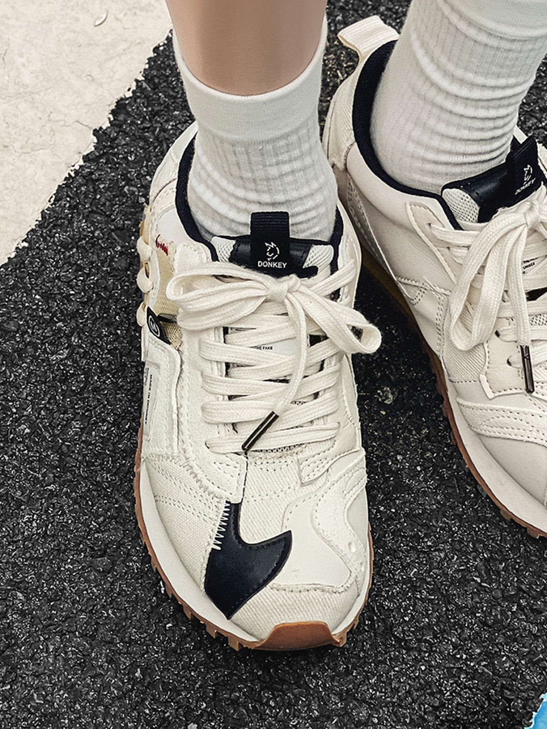 Ivory Waffle-Sole Retro Runner Sneakers