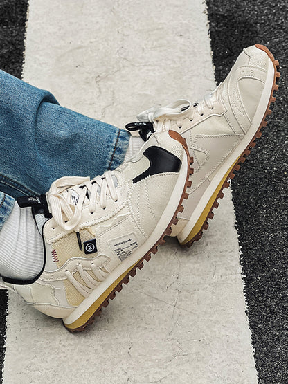 Ivory Waffle-Sole Retro Runner Sneakers