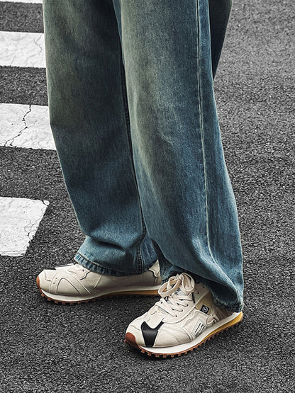 Ivory Waffle-Sole Retro Runner Sneakers