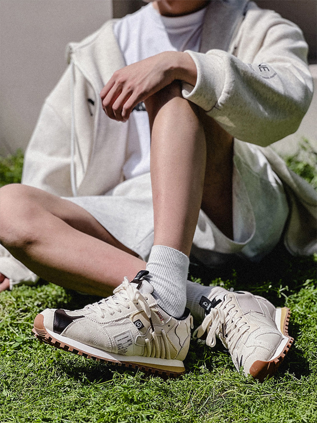Ivory Waffle-Sole Retro Runner Sneakers
