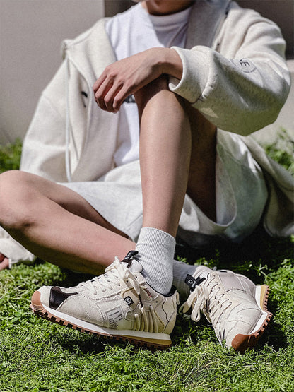 Ivory Waffle-Sole Retro Runner Sneakers