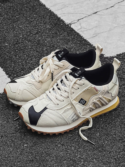Ivory Waffle-Sole Retro Runner Sneakers