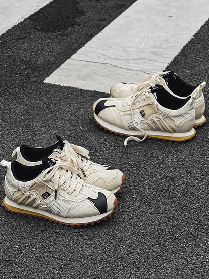 Ivory Waffle-Sole Retro Runner Sneakers