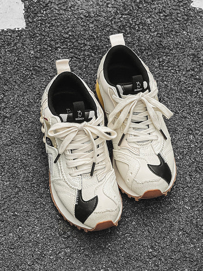 Ivory Waffle-Sole Retro Runner Sneakers
