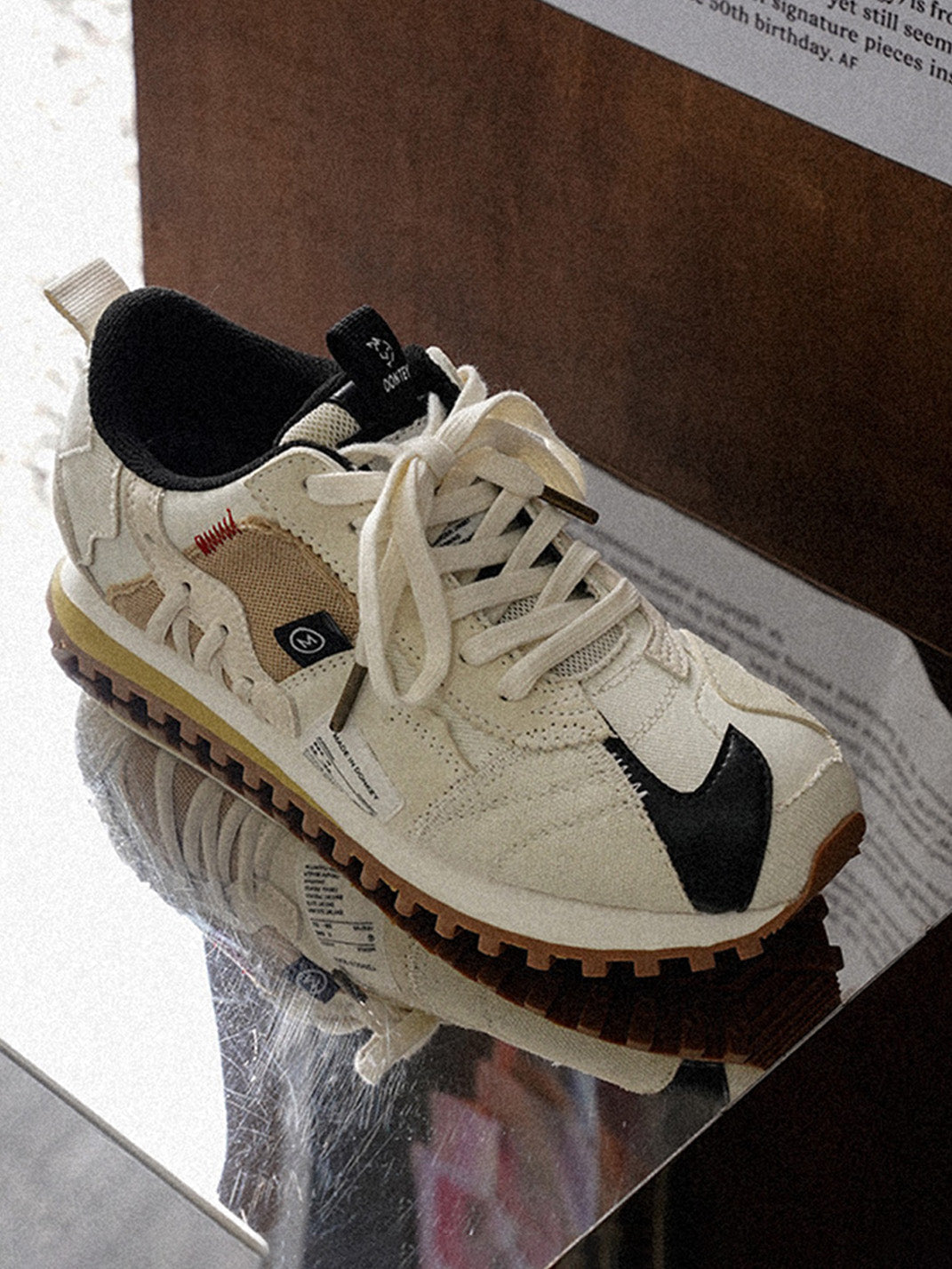 Ivory Waffle-Sole Retro Runner Sneakers