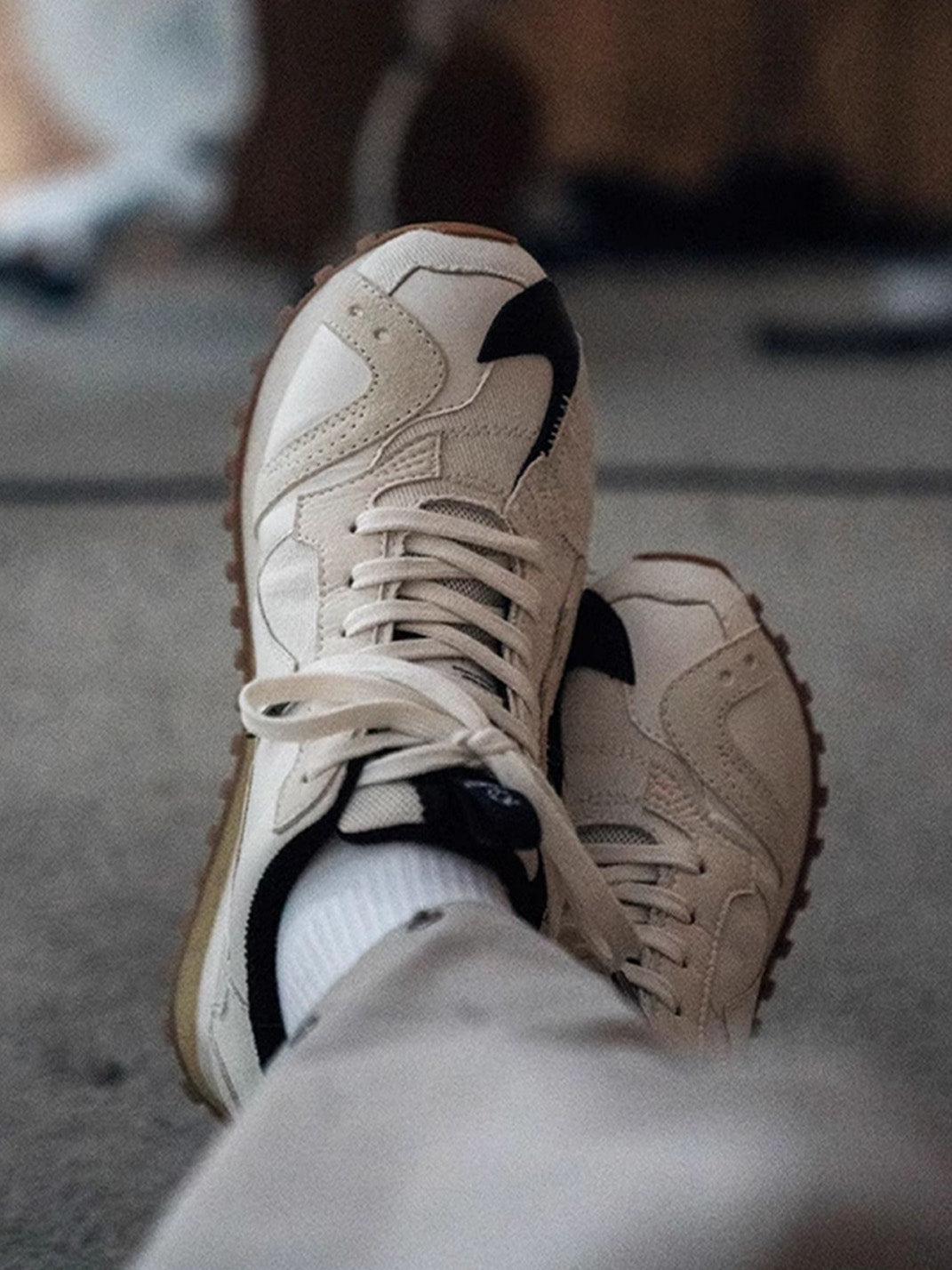Ivory Waffle-Sole Retro Runner Sneakers