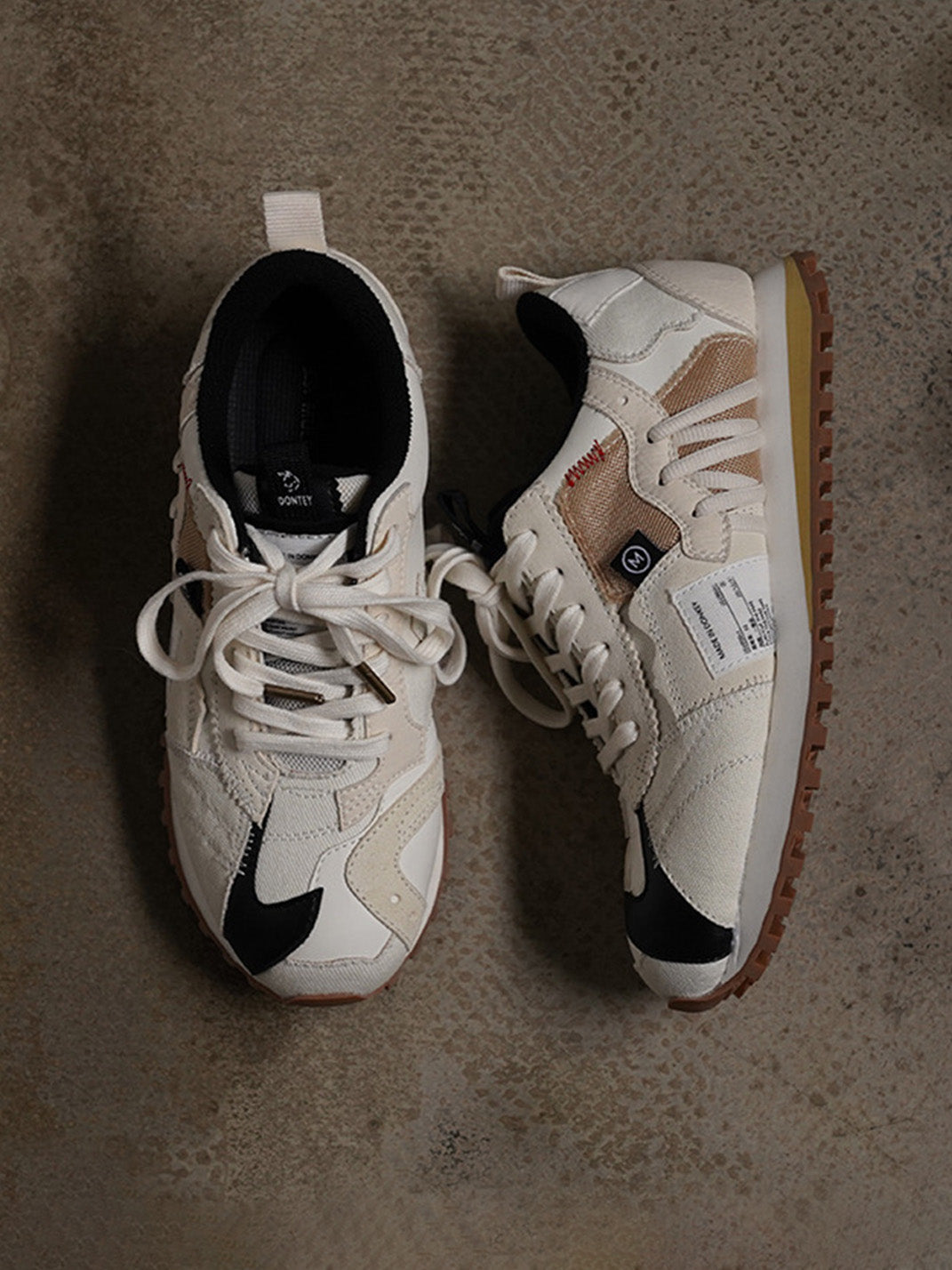 Ivory Waffle-Sole Retro Runner Sneakers