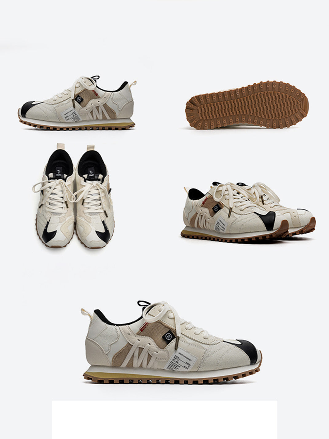 Ivory Waffle-Sole Retro Runner Sneakers