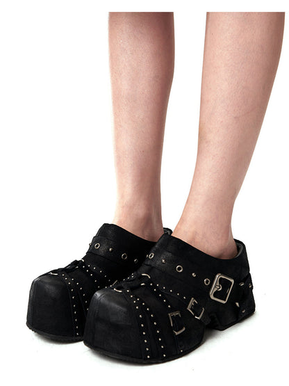 Multi-Buckle Studded Closed-Toe Mules
