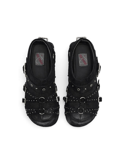 Multi-Buckle Studded Closed-Toe Mules