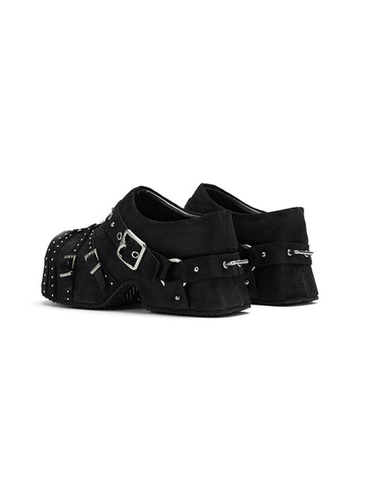 Multi-Buckle Studded Closed-Toe Mules