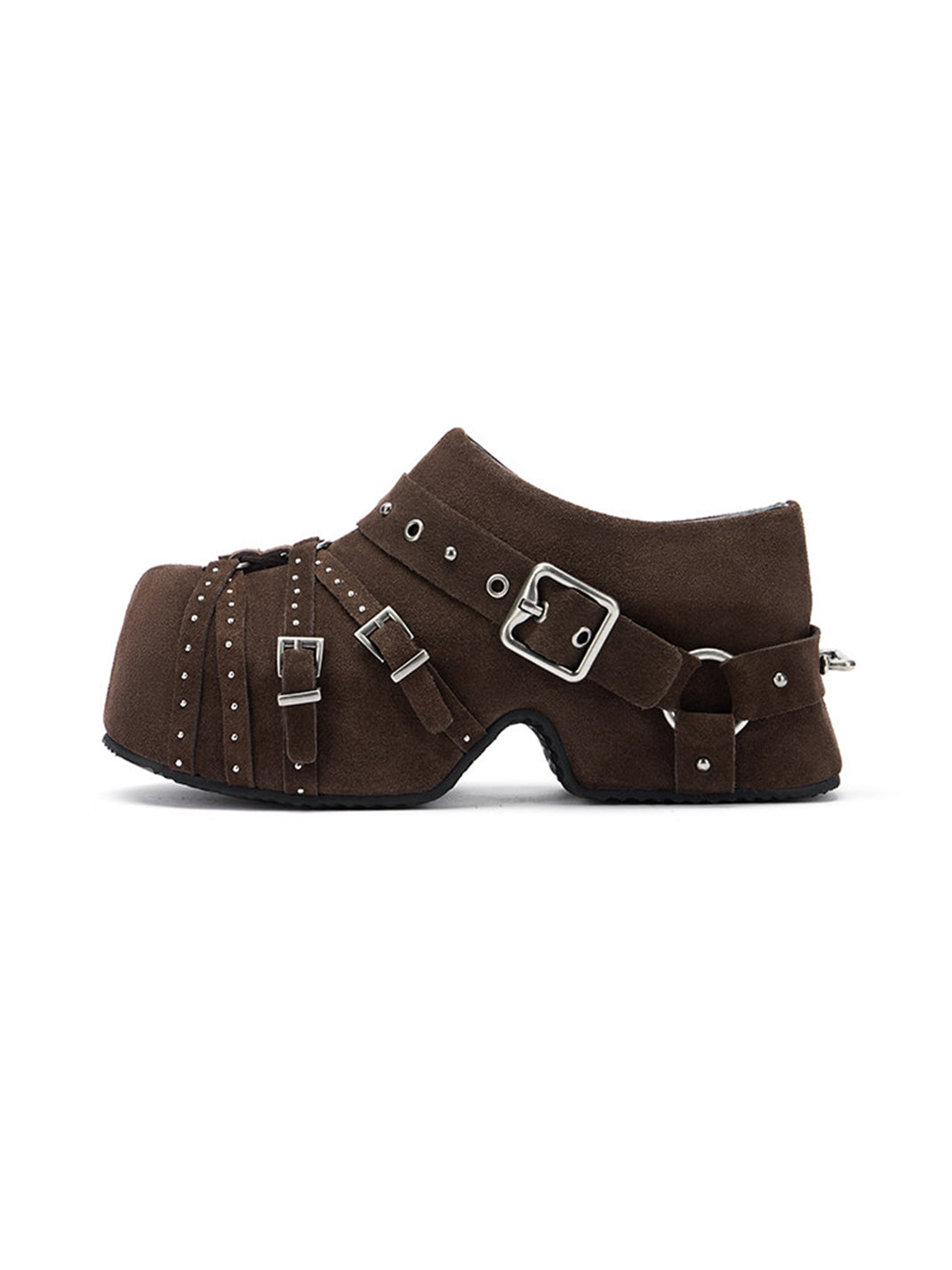 Multi-Buckle Studded Closed-Toe Mules