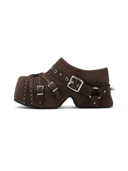 Multi-Buckle Studded Closed-Toe Mules