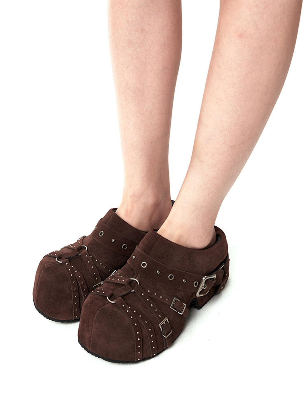 Multi-Buckle Studded Closed-Toe Mules