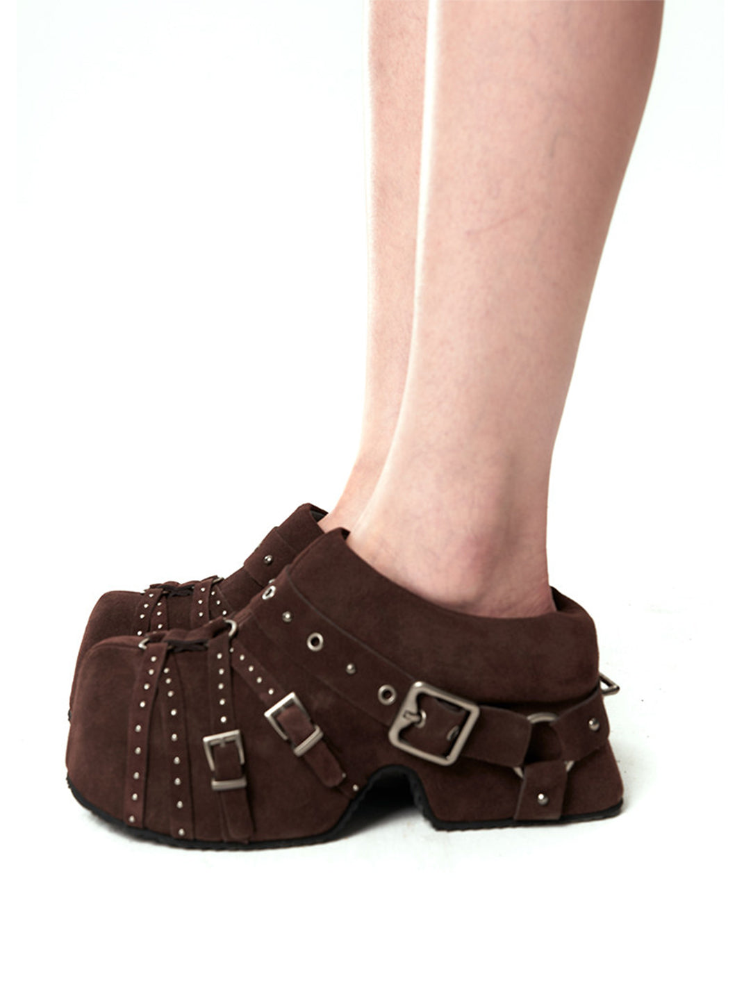 Multi-Buckle Studded Closed-Toe Mules