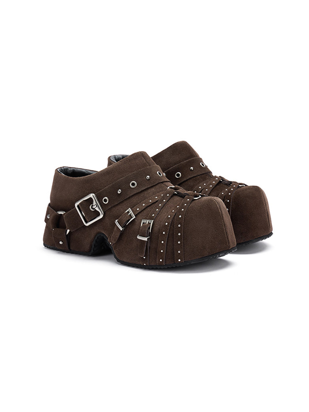 Multi-Buckle Studded Closed-Toe Mules
