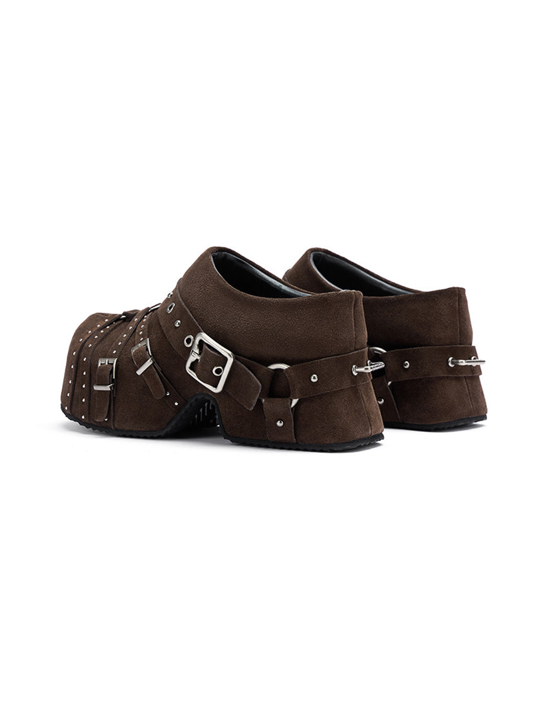 Multi-Buckle Studded Closed-Toe Mules