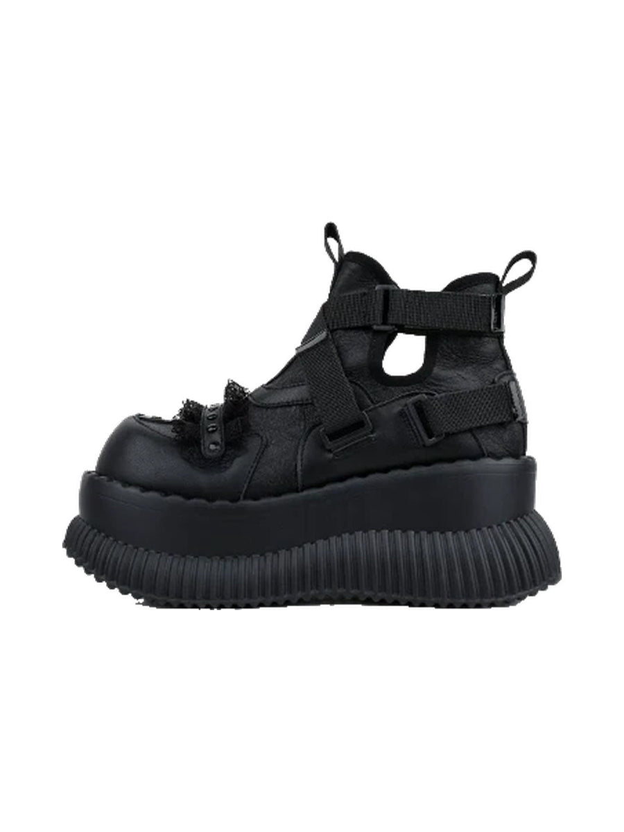 Multi-Buckle Studded Platform Ankle Boots