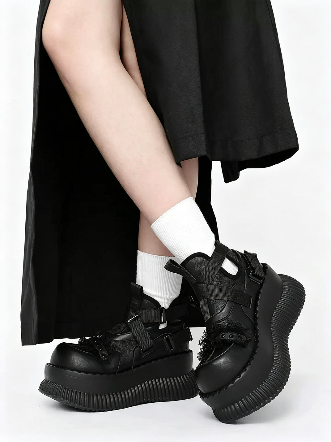 Multi-Buckle Studded Platform Ankle Boots