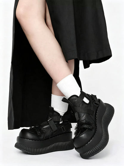 Multi-Buckle Studded Platform Ankle Boots